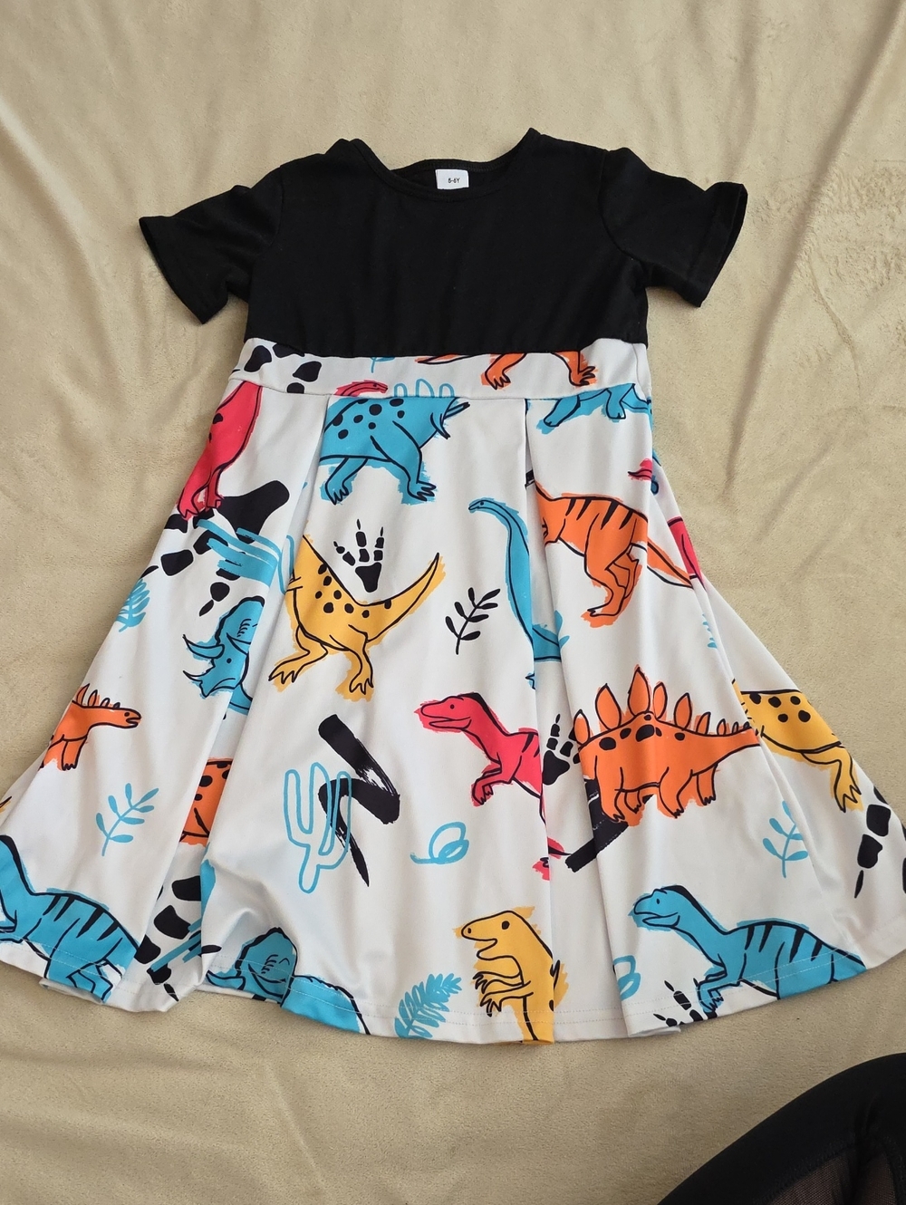 Black Top Dinosaur Print Kids Dress